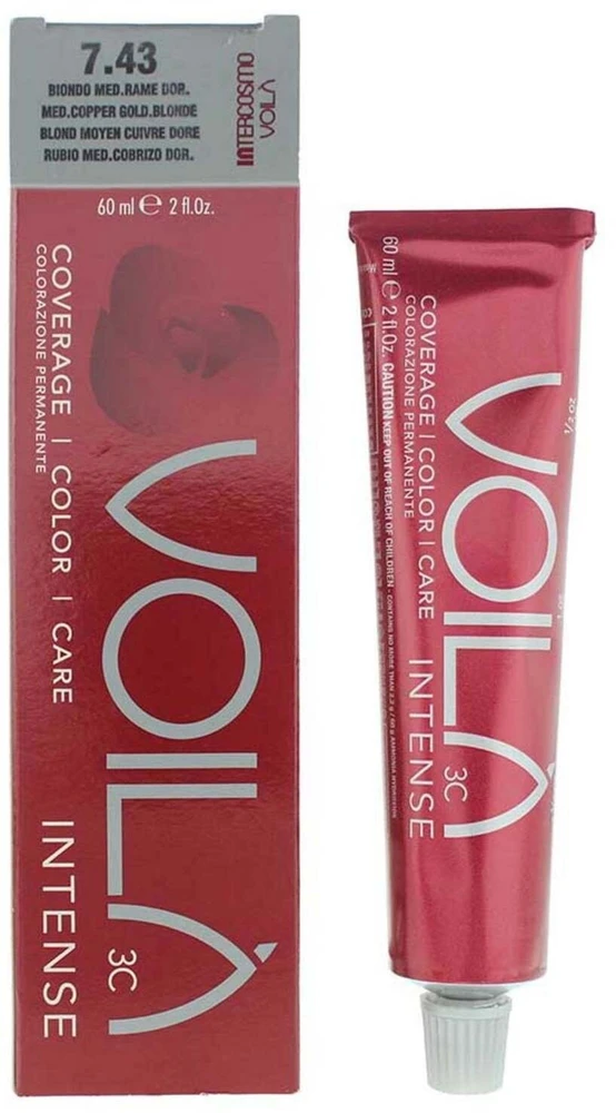 Intercosmo Voila 3C Intense Permanent Hair Dye 7.43 Mediterranean Copper Gold Skirtas šviesiems plaukams ml