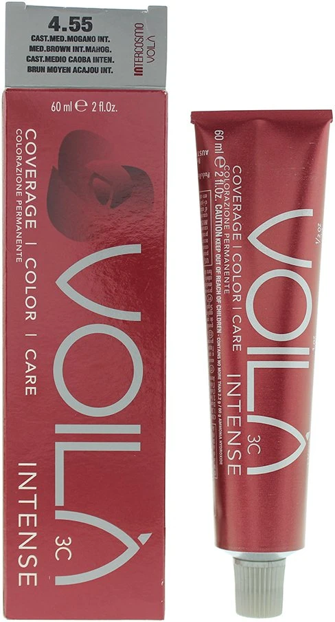 „Intercosmo Voilà 3C Intense“ ilgalaikiai plaukų dažai, 4.55 Vidutinio rudumo, intensyvi raudonmedžio spalva, 60 ml