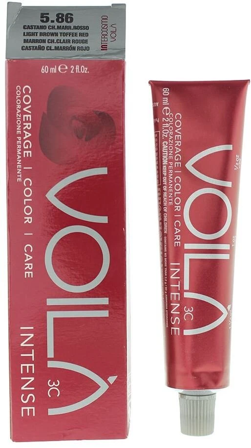 Intercosmo Voila 3C Intense Permanent Hair Dye 5.86 šviesiai rudas Toffee Raudona, 60 ml