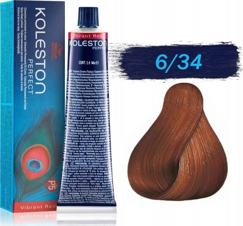 Wella Koleston 6/34 plaukų dažai su atspalvio pavyzdžiu