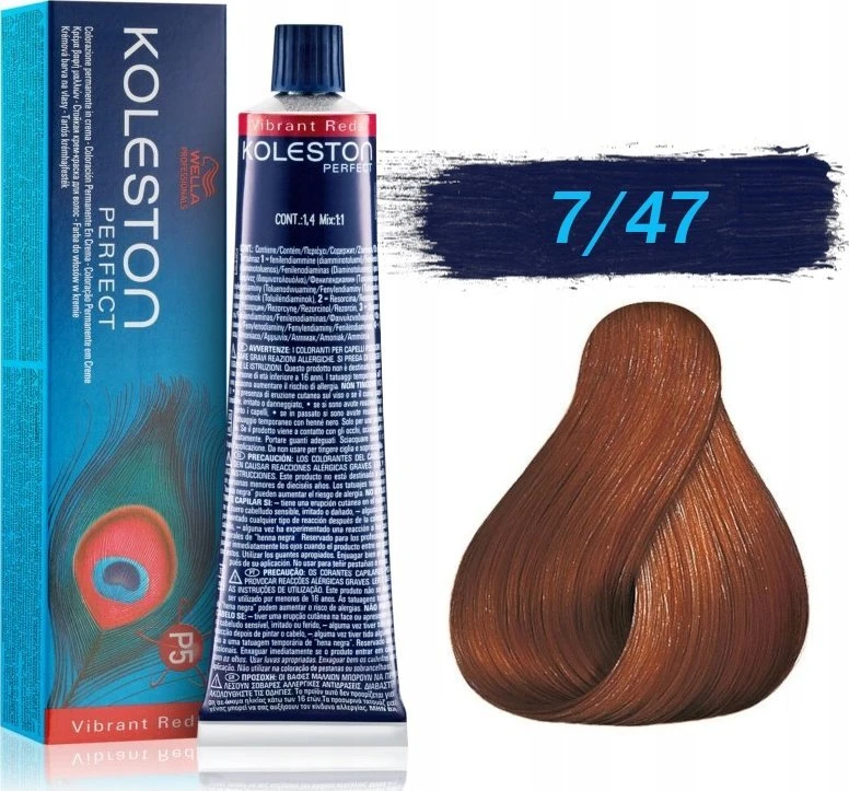 Wella Professionals Koleston Perfect Me+ Permanent Hair Dye 7/47 Medium Skirtas šviesiems plaukams Raudona Brown, 60 ml