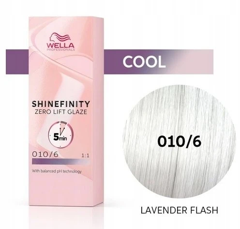 Wella Professionals Shinefinity Zero Lift Glaze plaukų dažai, atspalvis: 010/6 Lavender Flash, 60 ml