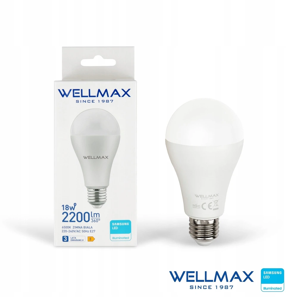 „Wellmax“ LED lemputė E27 18W 122lm/W 2200lm Šalta 6500K SAMSUNG / GOL123Z18