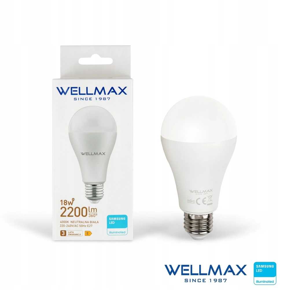 Wellmax LED lemputė E27 18W 122lm/W 2200lm Neutrali 4000K SAMSUNG / GOL123N18