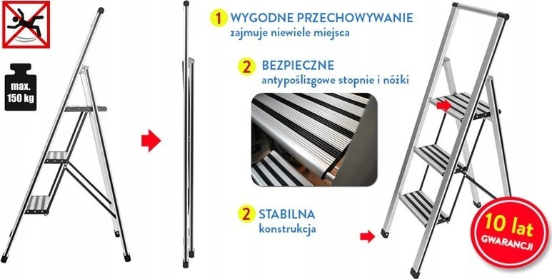 Aliuminio kopėčios, 3 pakopų, WENKO