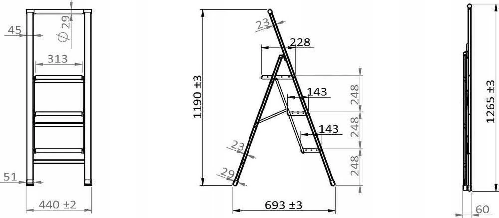 Aliuminio ladder, 3-stage - baltas, WENKO