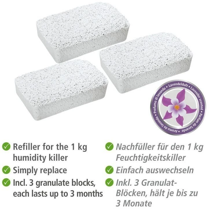 WENKO drėgmės sugėriklių papildymas, 3 x 1kg, levandų kvapo