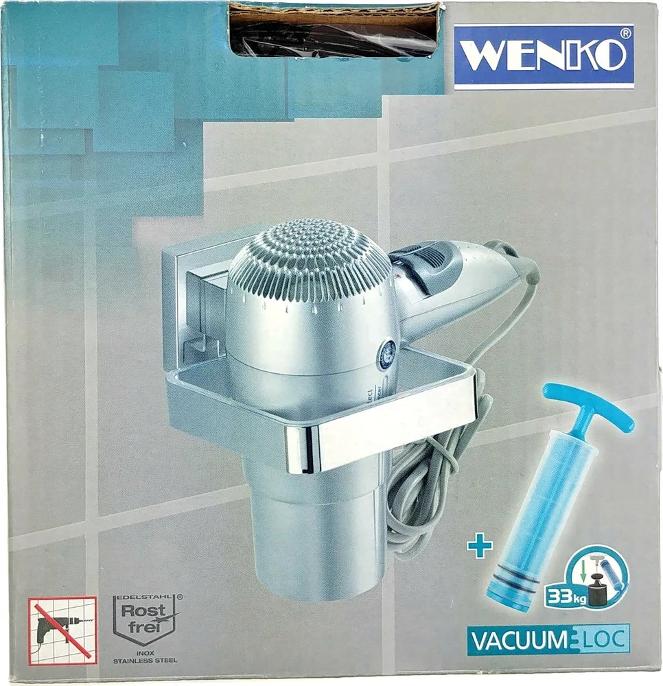 Plaukų džiovintuvas holder QUADRO, Vacuum-Loc, stainless steel, WENKO