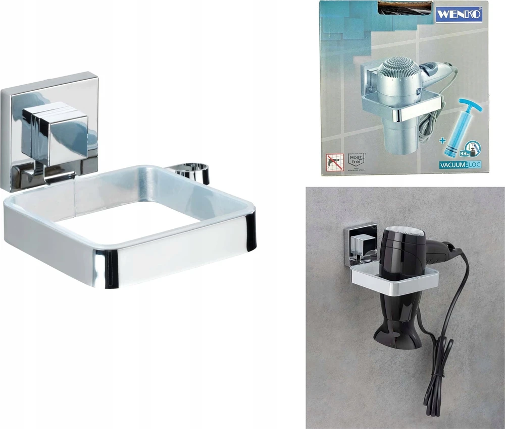 Plaukų džiovintuvas holder QUADRO, Vacuum-Loc, stainless steel, WENKO