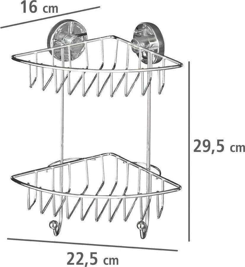 Kampinė lentyna vonios kambariui BARI, Vacuum-Loc, 2 lygiai - chromo plieno, WENKO