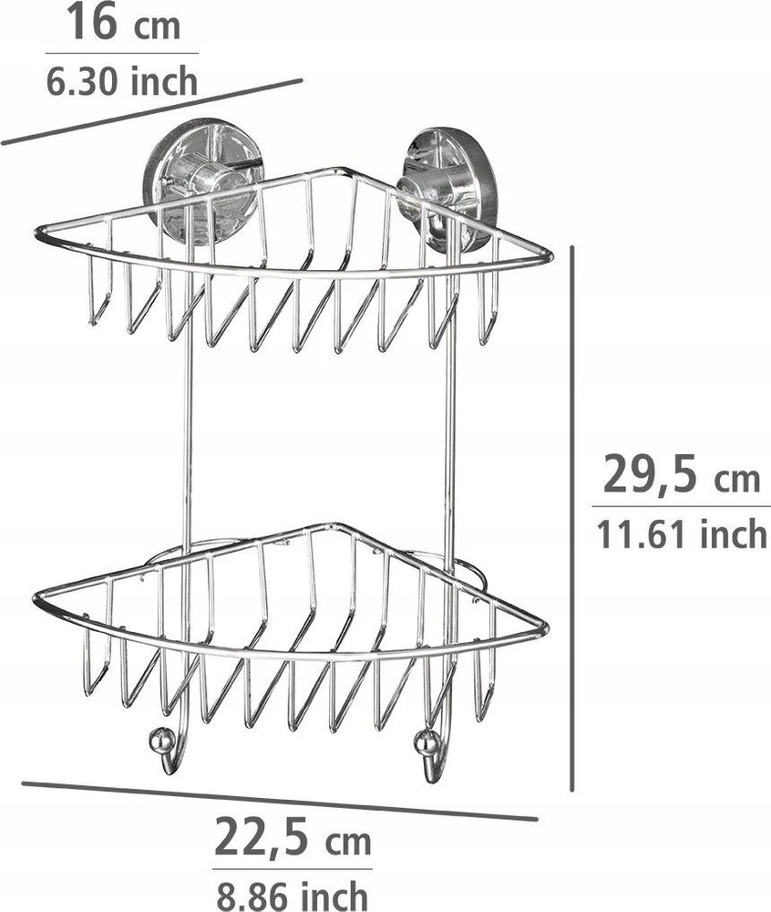 Kampinė lentyna vonios kambariui BARI, Vacuum-Loc, 2 lygiai - chromo plieno, WENKO