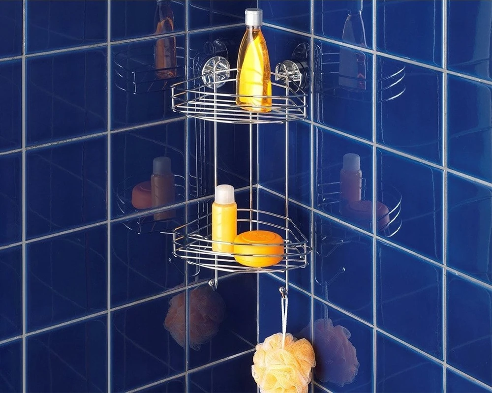 Kampinė vonios lentyna, Vacuum-Loc, 2 lygių - chromo plieno, WENKO