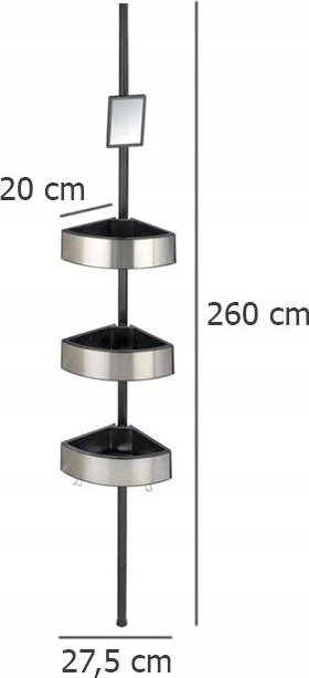 Kampinės dušo lentynos juodos spalvos, aukščiausios kokybės didelės lentynos, aliuminis, Wenko, aukštis 70-260 cm