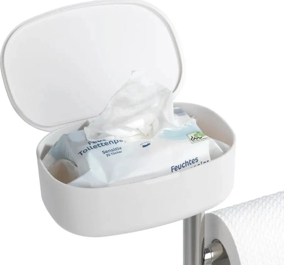 Popierinis stovas ir šepetys wc su lentyna ir krepšeliu RIVAZZA, 4in1, baltas, WENKO