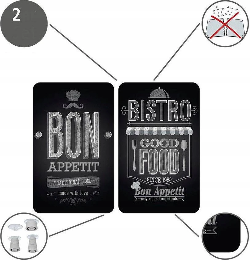 Stiklinės apsauginės plokštės BON APPETIT viryklei - 2 vnt, WENKO,