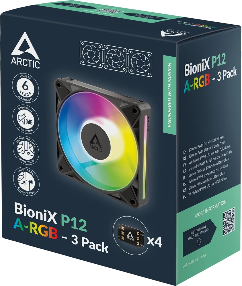 Arctic BioniX P12 A-RGB kompiuterio korpuso ventiliatorius 12 cm juodas 3 vnt. (ACFAN00337A)
