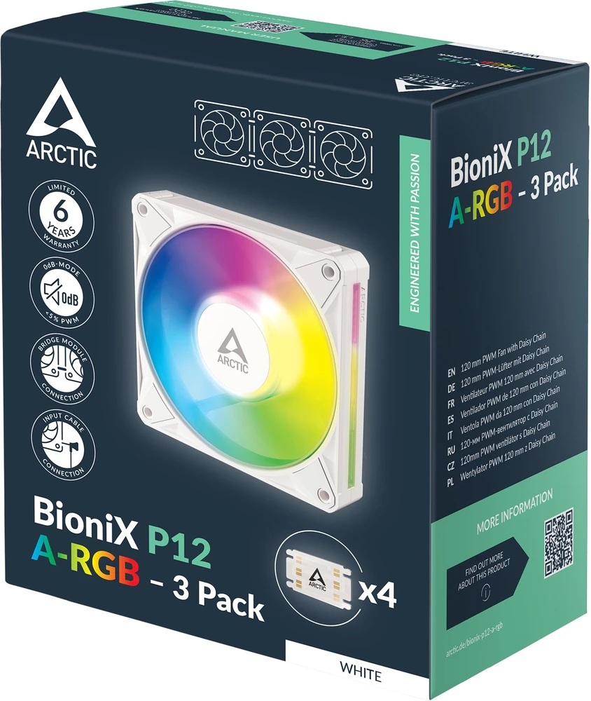 Arctic BioniX P12 A-RGB kompiuterio korpuso ventiliatorius 12 cm Baltas 3 vnt. (ACFAN00338A)