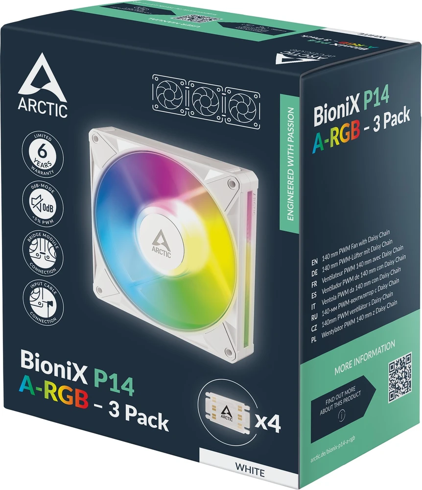 Arctic BioniX P14 A-RGB kompiuterio korpuso ventiliatorius 14 cm baltas 3 vnt. (ACFAN00342A)