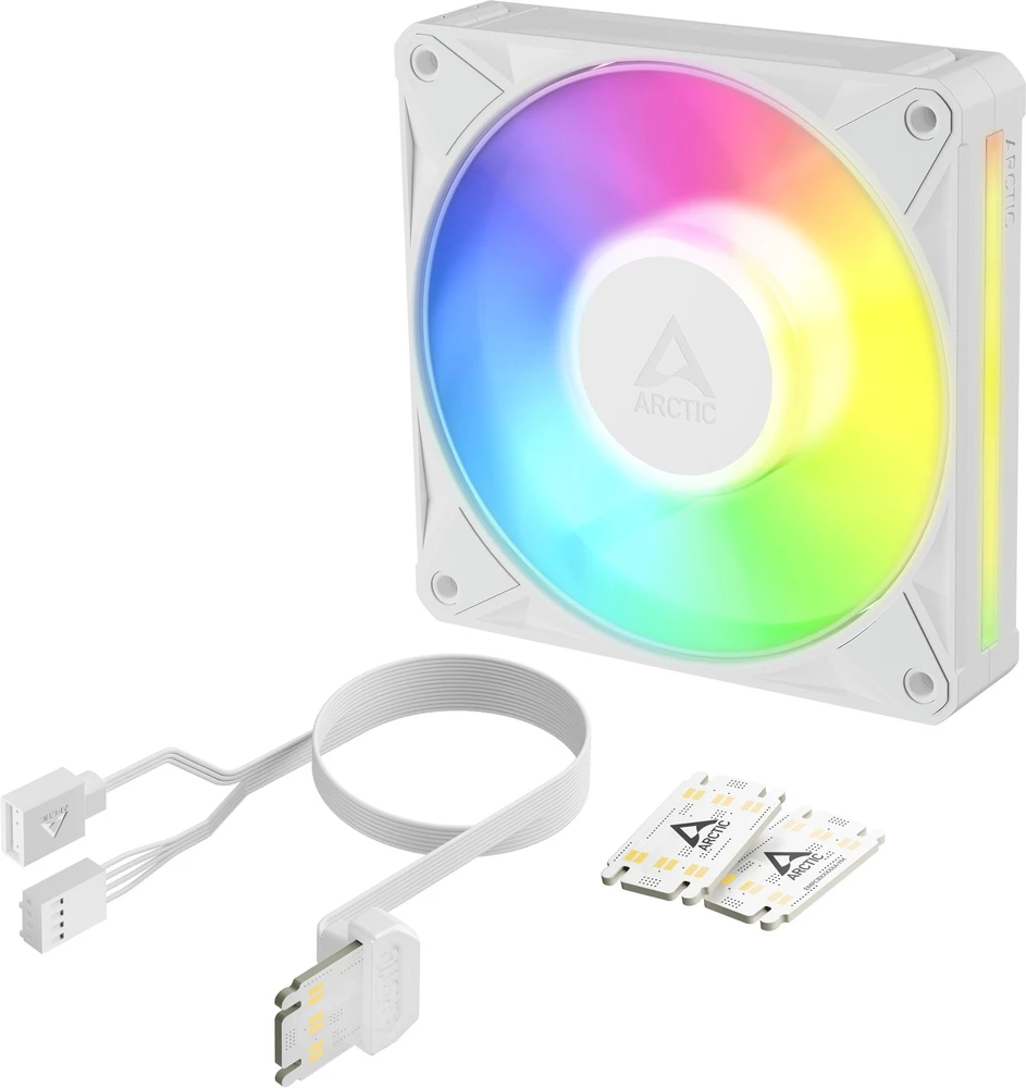 Arctic Cooling ARCTIC BioniX P12 A-RGB (balta) 120 mm PWM ventiliatorius su grandinine jungtimi, ventiliatorius, 12 cm, 450 RPM, 3000 RPM, 129 m³/h, balta