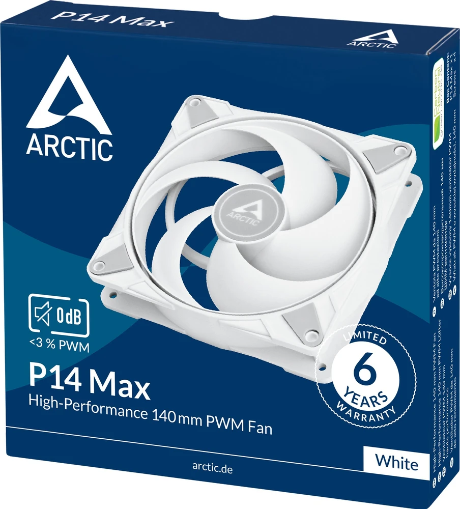 ARCTIC P14 MAX korpuso ventiliatorius, 4-pin, 140mm, baltas