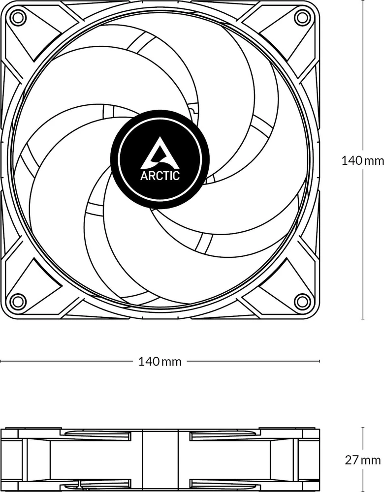 ARCTIC P14 MAX korpuso ventiliatorius, 4-pin, 140mm, baltas