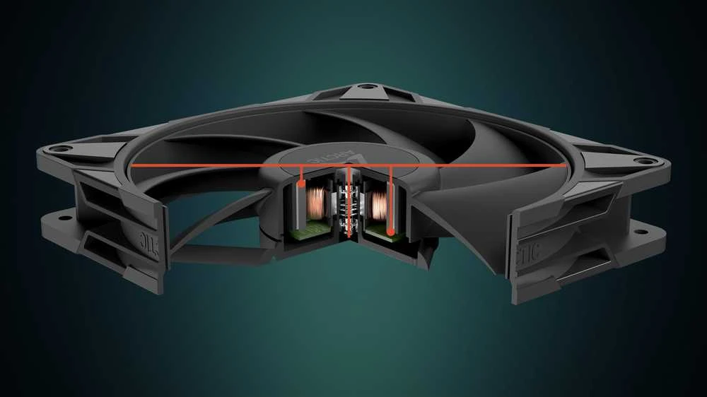 ARCTIC P14 Pro ventiliatoriaus variklio skerspjūvis