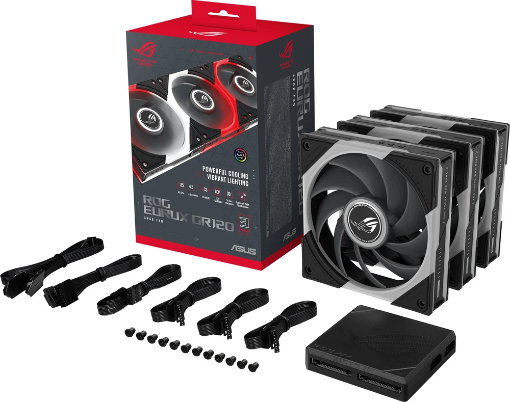 Asus ROG Eurux GR120 ARGB ventiliatorius, 3 vnt. rinkinys, juodas (90DA00J0-B09020)