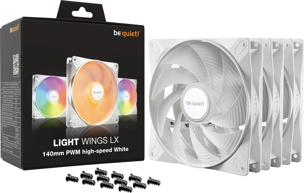Be Quiet! LIGHT WINGS LX 140mm PWM didelės spartos, komplektas 3 vnt, balta