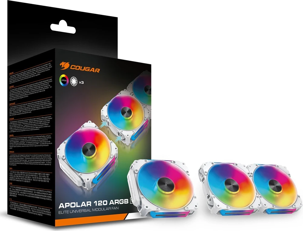 COUGAR Apolar 120 ARGB (3 vnt. pakuotė) / Elite Universal Modular Fan (3 vnt. pakuotė) / Baltas