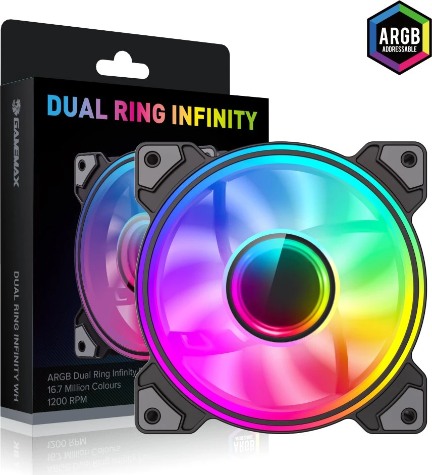„Gamemax“ korpuso ventiliatorius | DUAL RING INFINITY BK | Juodas