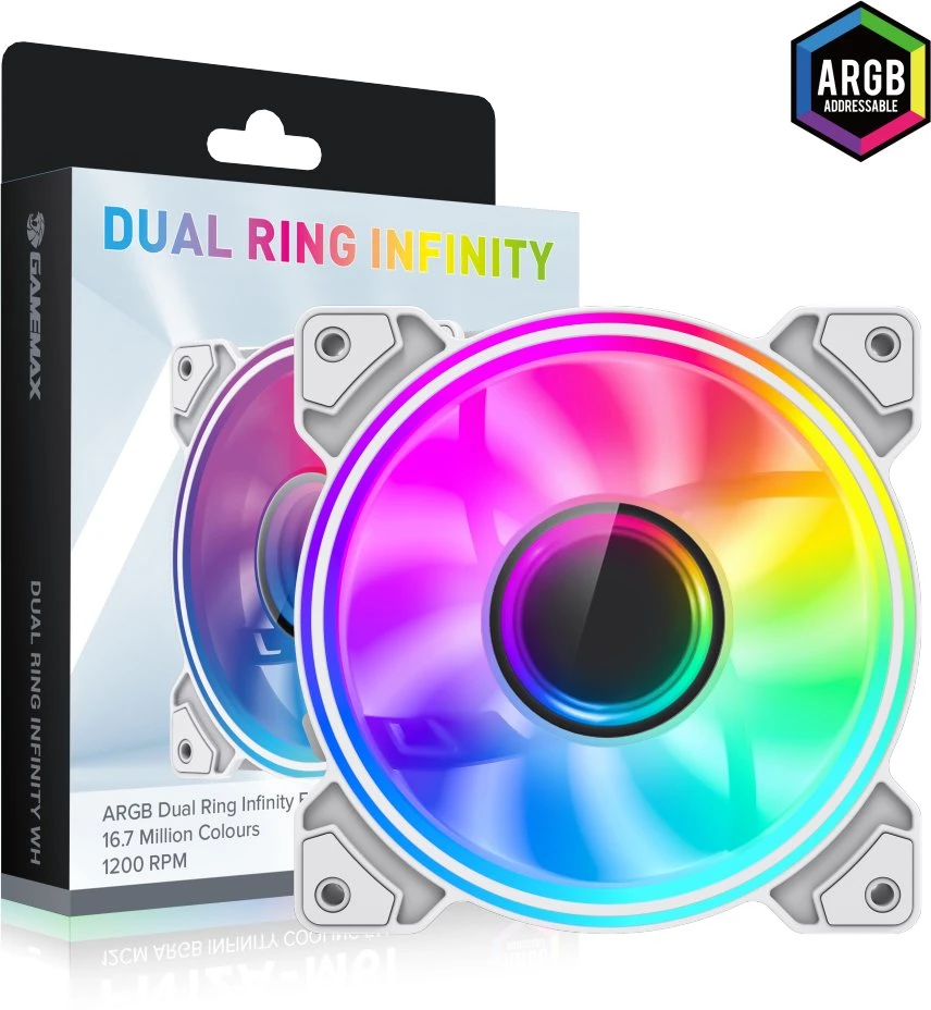 „Gamemax“ korpuso ventiliatorius | DUAL RING INFINITY WH | Baltas
