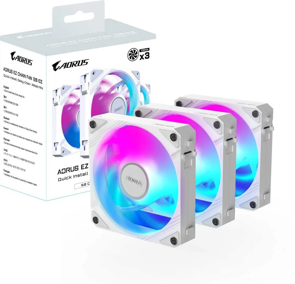 „Wentylator Gigabyte AORUS EZ Chain Fan 120 Ice“ 3 vnt. pakuotė (GP-ECFAN1203 ICE)