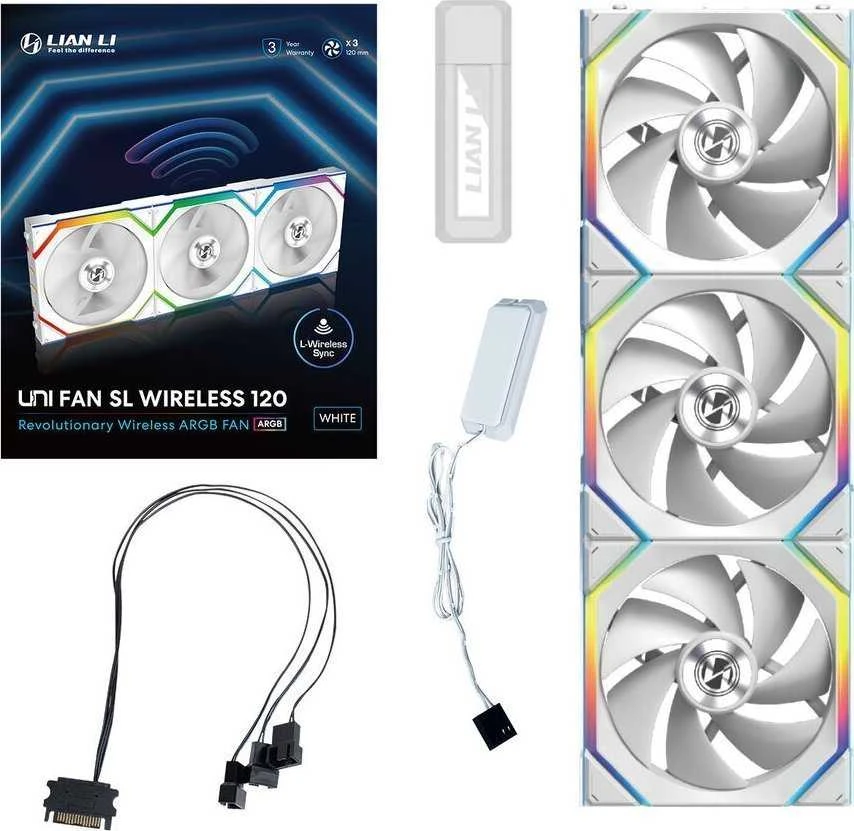 Lian Li UNI FAN SL Wireless ARGB PWM korpuso ventiliatorius, 3er-Pack su valdikliu- 120 mm, baltos spalvos