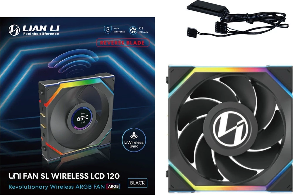 Lian Li UNI FAN SL Wireless LCD korpuso ventiliatorius, ARGB, PWM – Reverse Blade, 120 mm, juodos spalvos