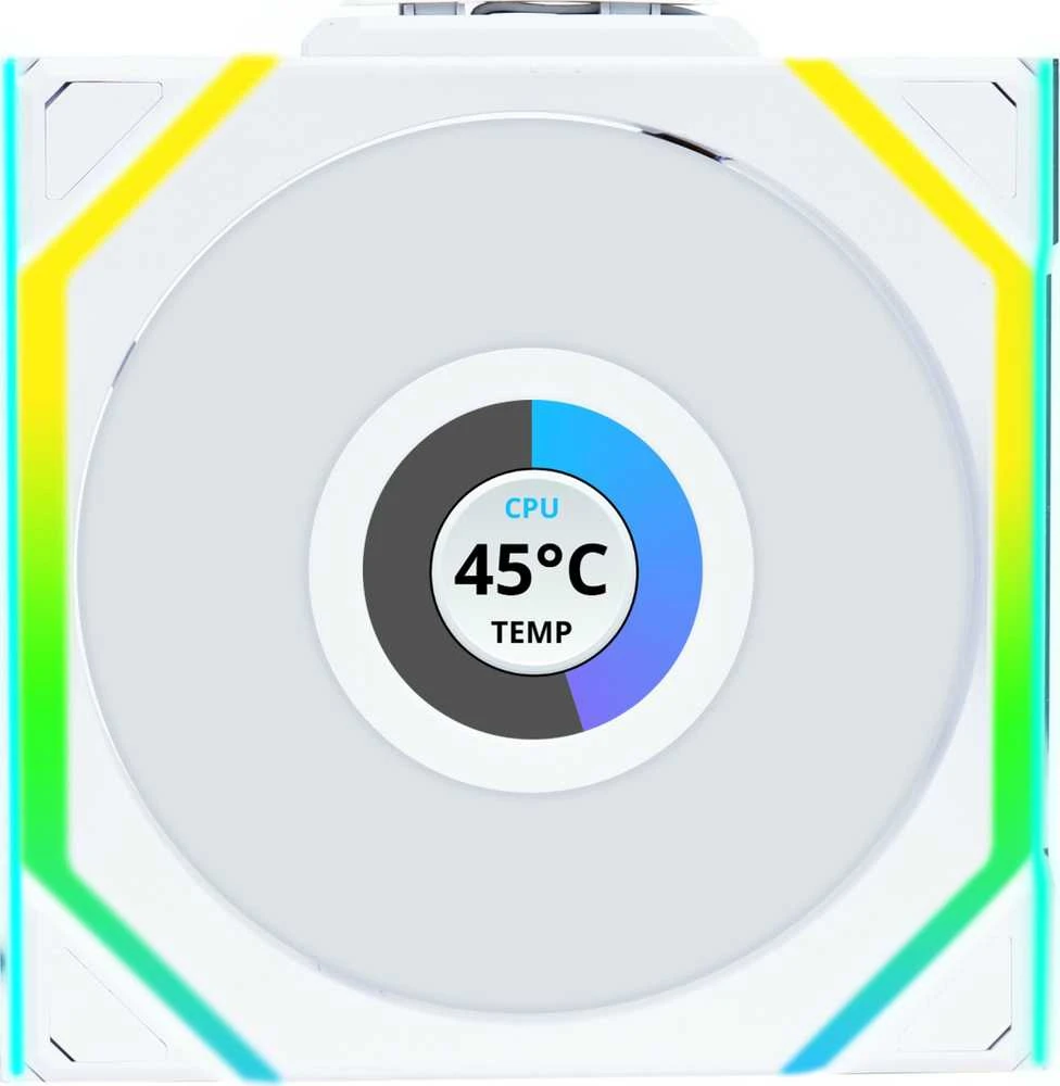 Lian Li UNI FAN SL Wireless LCD korpuso ventiliatorius, ARGB, PWM – Reverse Blade, 120 mm, baltos spalvos