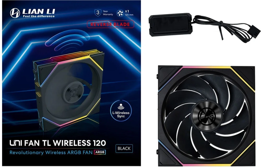 Lian Li UNI FAN TL Wireless korpuso ventiliatorius, ARGB, PWM – Reverse Blade, 120mm, juodos spalvos