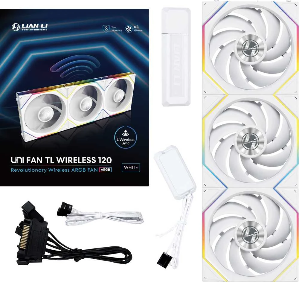 Lian Li UNI FAN TL Wireless korpuso ventiliatorius, ARGB, PWM, 3er-Pack – 120 mm, baltos spalvos