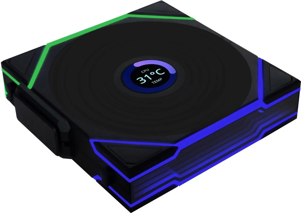 Lian Li UNI FAN TL Wireless LCD korpuso ventiliatorius, ARGB, PWM, 3er-Pack su valdikliu- Reverse Blade, 120mm, juodos spalvos