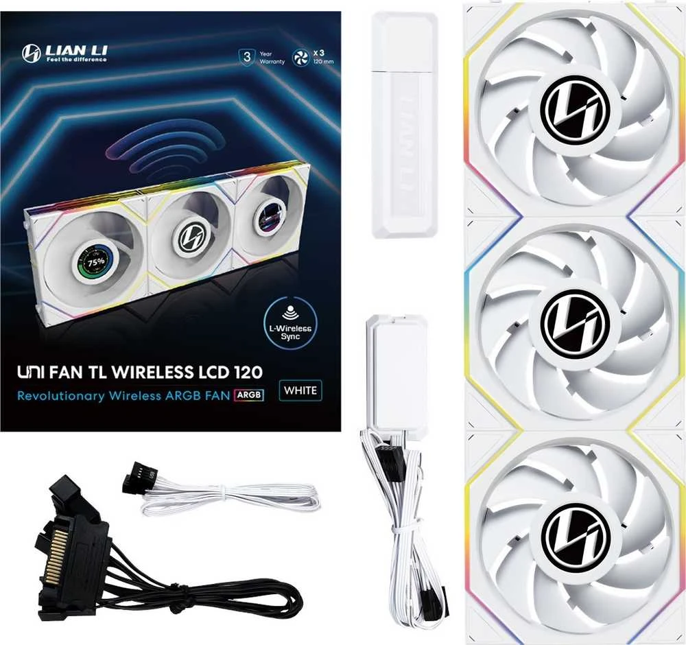 Lian Li UNI FAN TL Wireless LCD korpuso ventiliatorius, ARGB, PWM, 3er-Pack su valdikliu- 120 mm, baltos spalvos