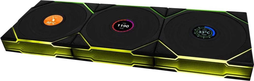 Lian Li UNI FAN TL Wireless LCD korpuso ventiliatorius, ARGB, PWM, 3er-Pack su valdikliu- Reverse Blade, 120mm, juodos spalvos