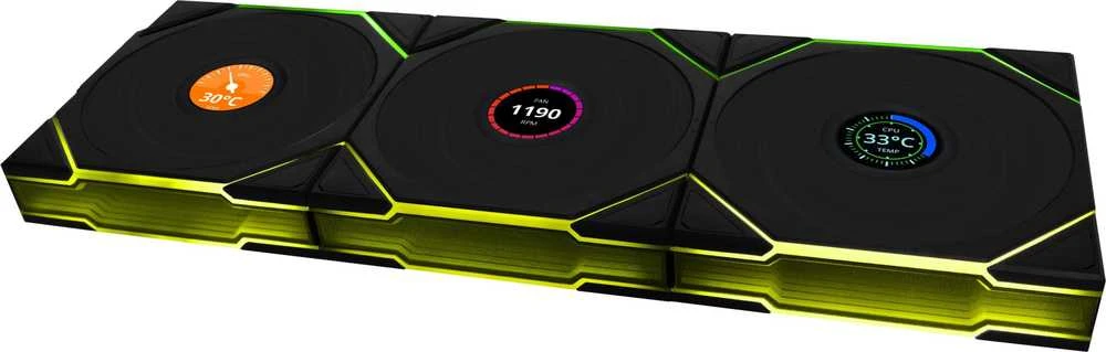 Lian Li UNI FAN TL Wireless LCD korpuso ventiliatorius, ARGB, PWM, 3er-Pack su valdikliu- 120 mm, juodos spalvos