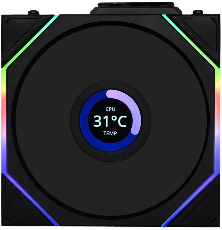 Lian Li UNI FAN TL Wireless LCD korpuso ventiliatorius, ARGB, PWM – Reverse Blade, 120mm, juodos spalvos