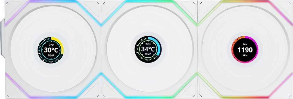 Lian Li UNI FAN TL Wireless LCD korpuso ventiliatorius, ARGB, PWM, 3er-Pack su valdikliu- 120 mm, baltos spalvos