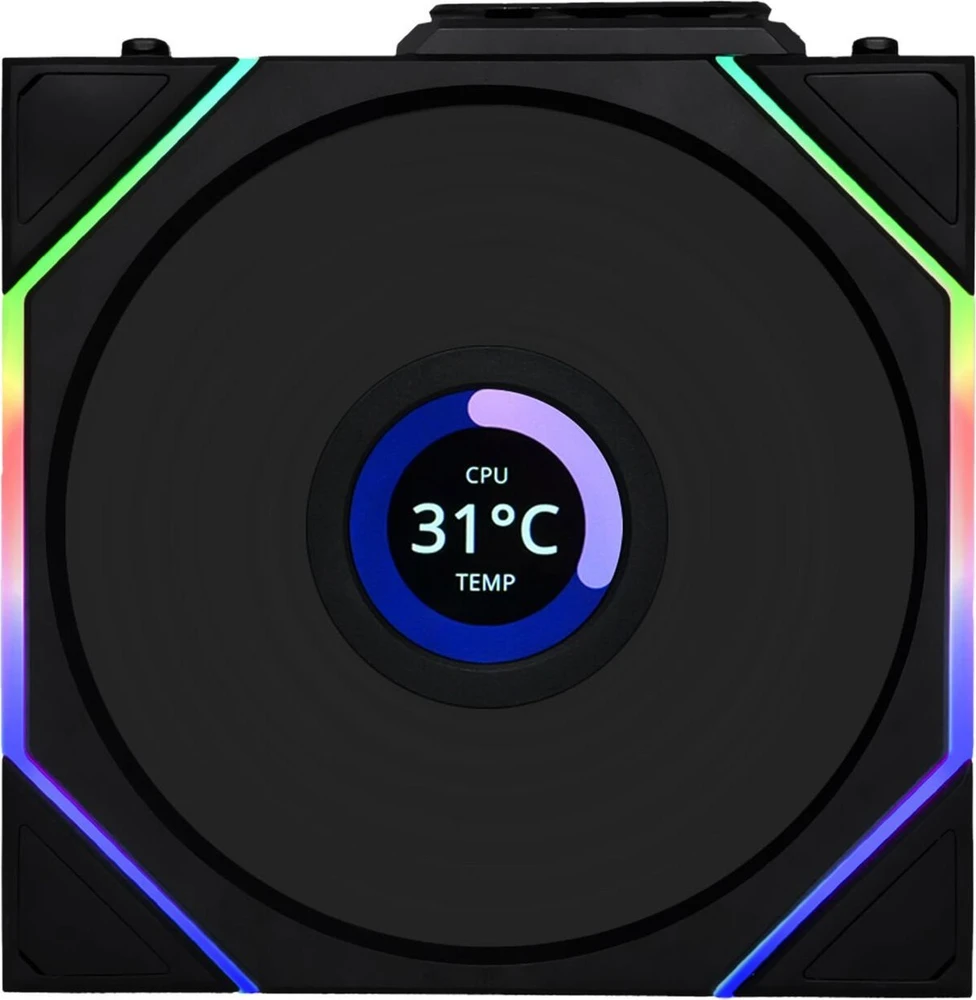 Lian Li UNI FAN TL Wireless LCD korpuso ventiliatorius, ARGB, PWM, 3er-Pack su valdikliu- Reverse Blade, 120mm, juodos spalvos