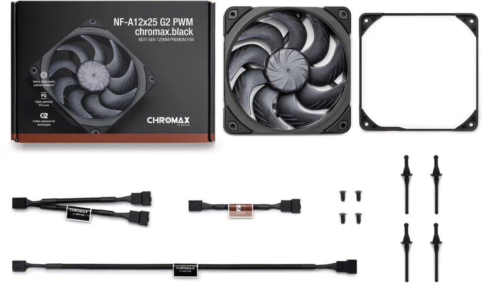 NOCTUA NF-A12x25 G2 PWM Fan – 120mm, chromax/juodas