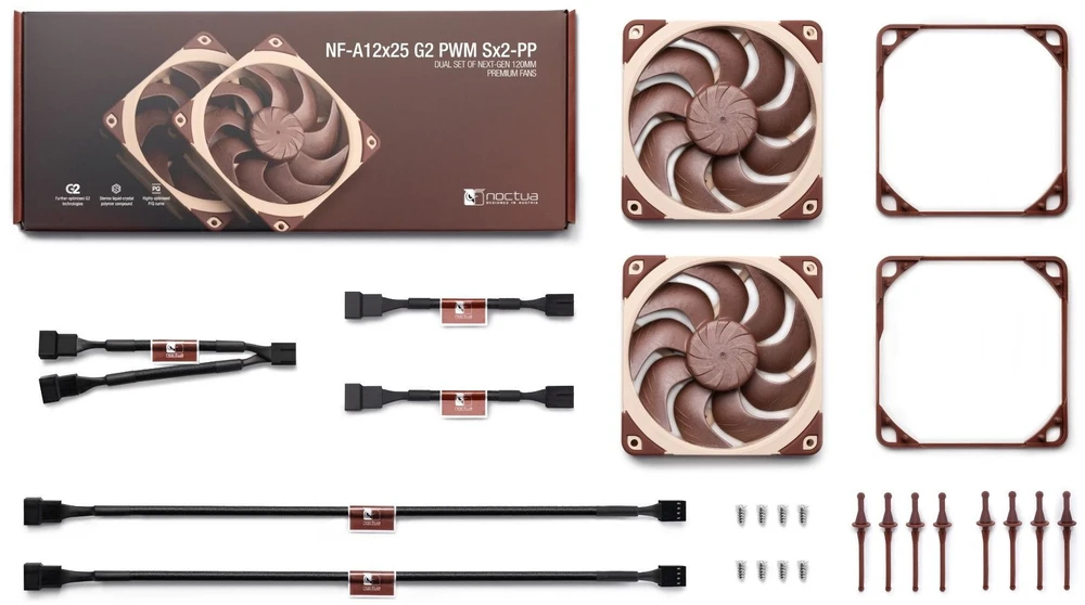„Noctua NF-A12x25 G2 Sx2-PP PWM“ ventiliatorius, 120 mm, 2 vnt. pakuotėje