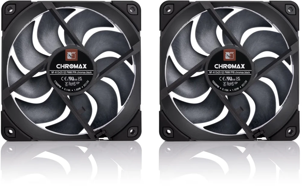 NOCTUA NF-A12x25 G2 Sx2-PP PWM Fan – 2 vnt., 120mm, chromax/juodas