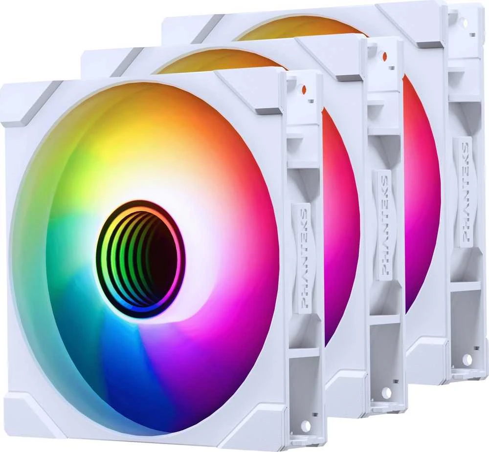 PHANTEKS M25 Gen2 PWM D-RGB korpuso ventiliatorius 3er-Pack – Reverse Blade, 140mm, baltos spalvos