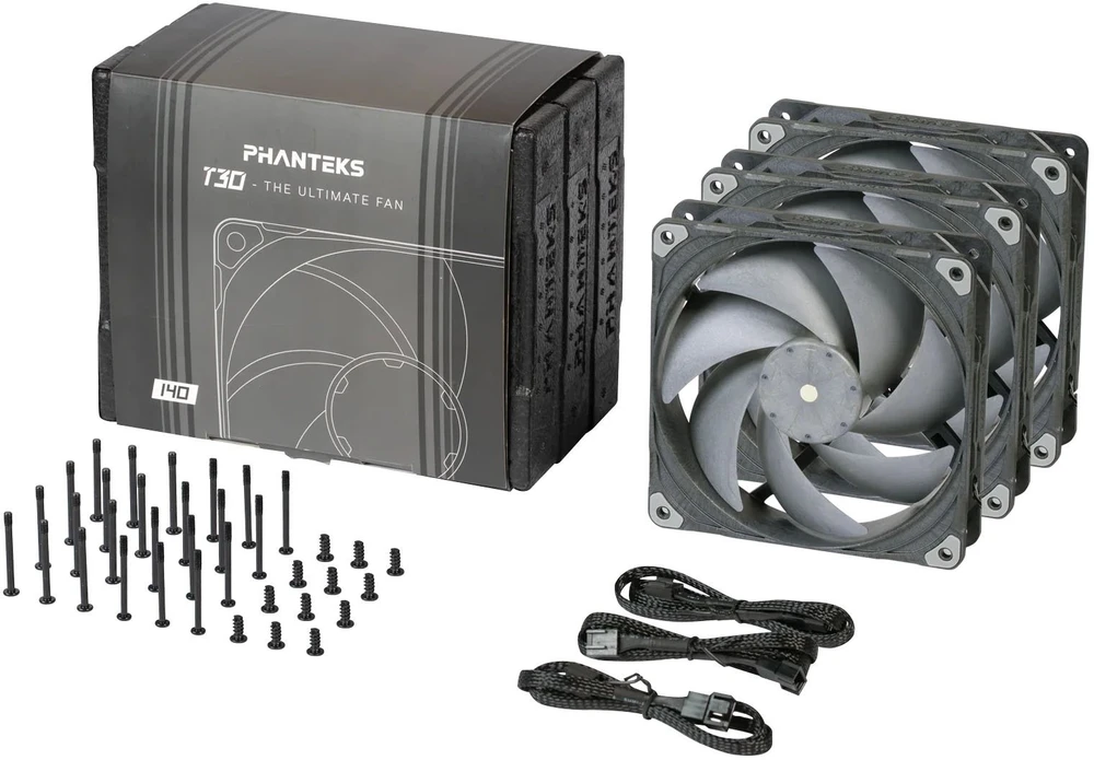 „Phanteks T30 PWM“ 140 mm ventiliatorius, 3 vnt. pakuotėje – Juodas