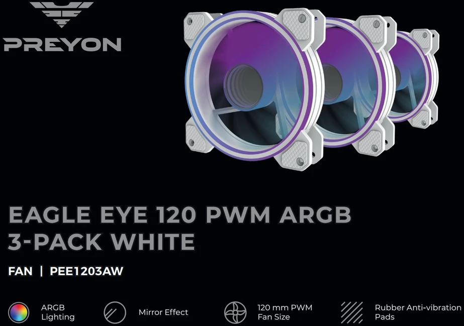 Wentylator PREYON Eagle Eye 120 PWM ARGB 3-PACK Baltas
